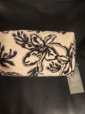 Vince Camuto Black Floral Textured Cosmetic Pouch